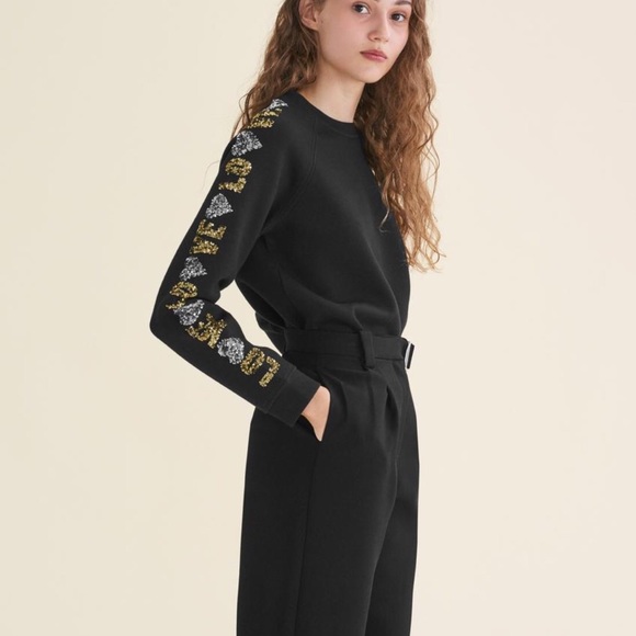 Maje Tops - Maje Topaz Sequin-Sleeve Sweatshirt
